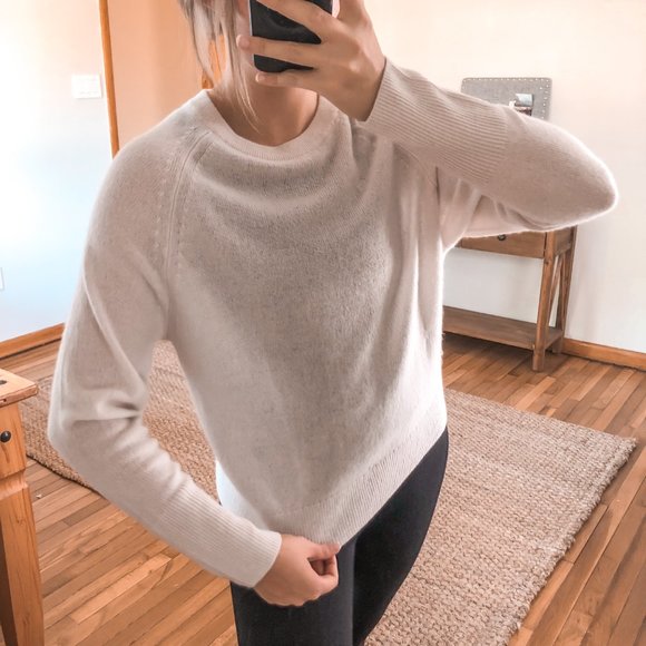 NakedCashmere Sweaters - NAKED CASHMERE Cream Crew Neck Tight Knit Classic Pullover Sweater Medium FLAWED